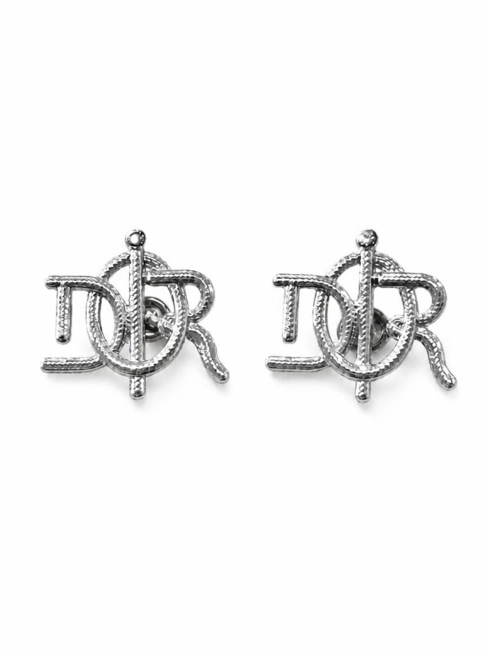 Silver-Tone Lettered Studs Earrings